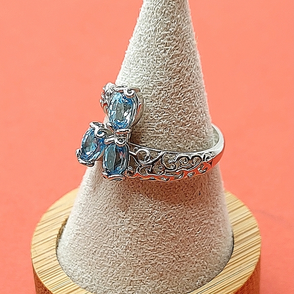 Natural Oval Apatite 6x4mm 14K White Gold Plate 925 Sterling Silver Ring 7 - Picture 7 of 9